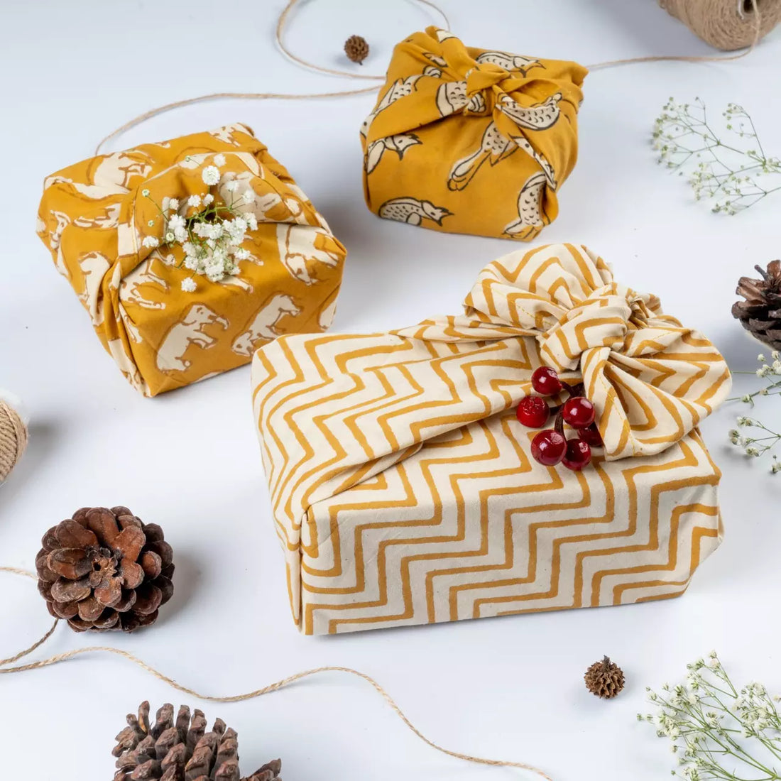 Mustard Yellow Print Furoshiki Gift Wraps