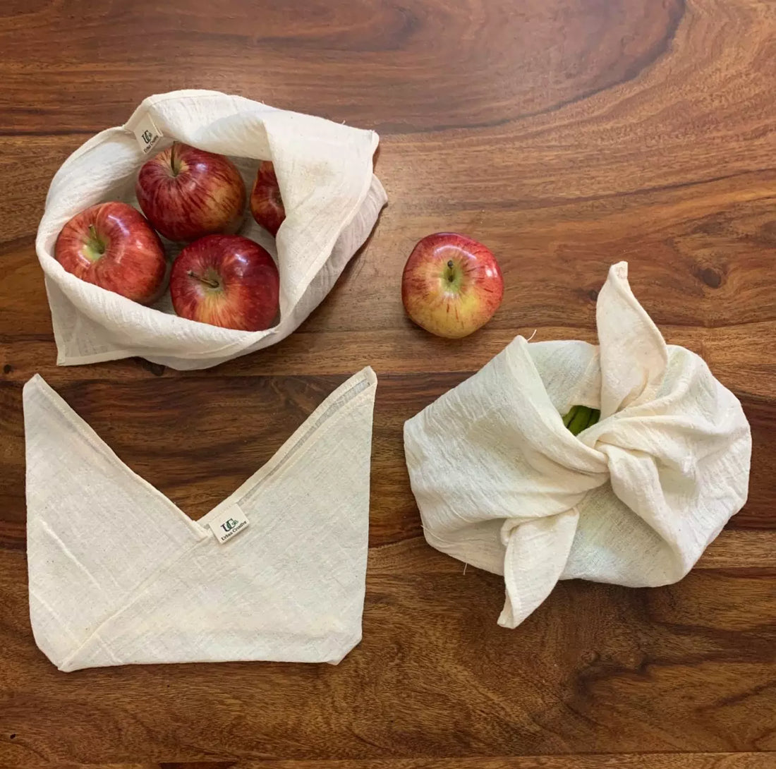 Kitchen Utility Bento Bag Set of 3 in Organic ‘Kala’ Cotton (Assorted Sizes )
