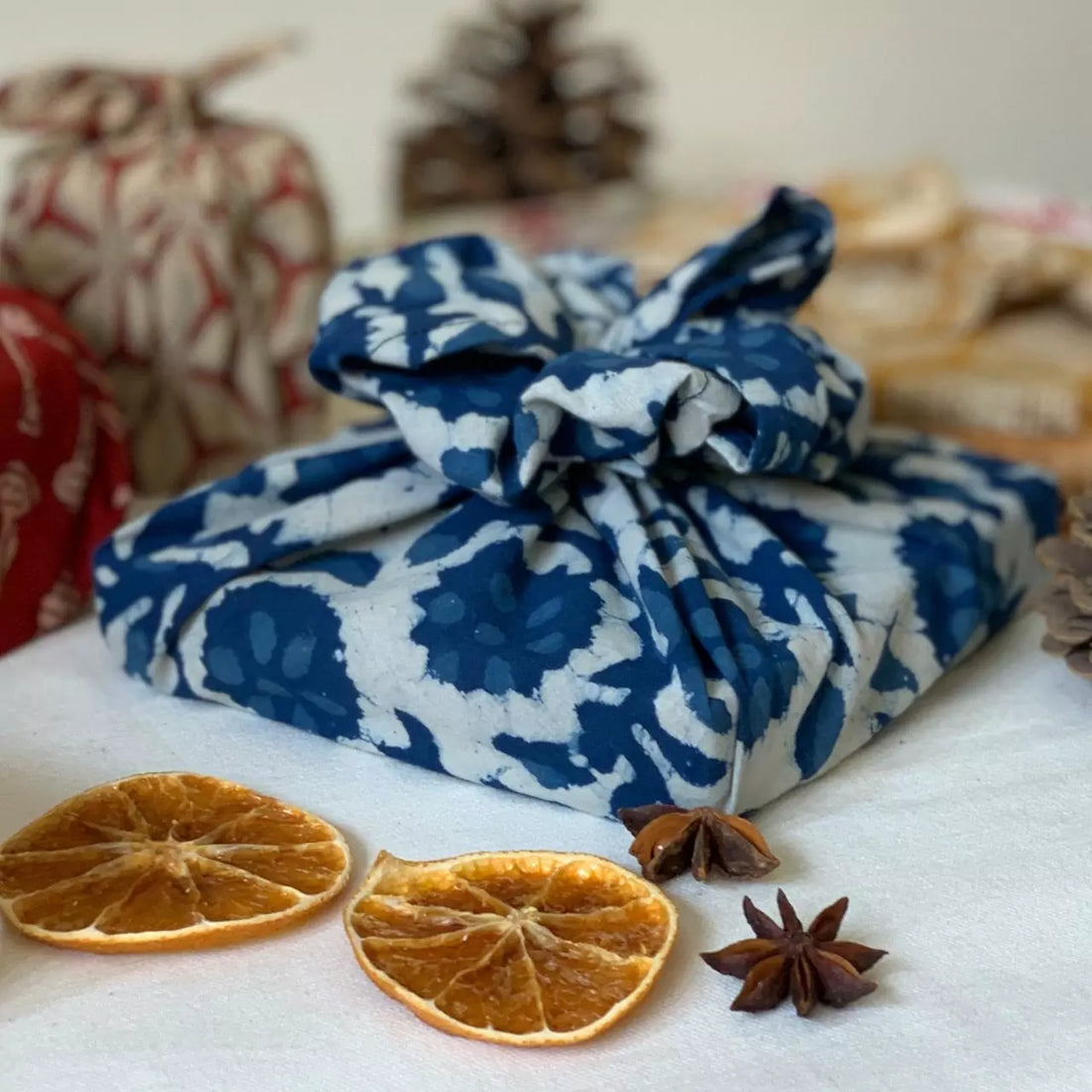 Indigo Blue Print Dāman Furoshiki Fabric Gift Wraps - Singles & Sets
